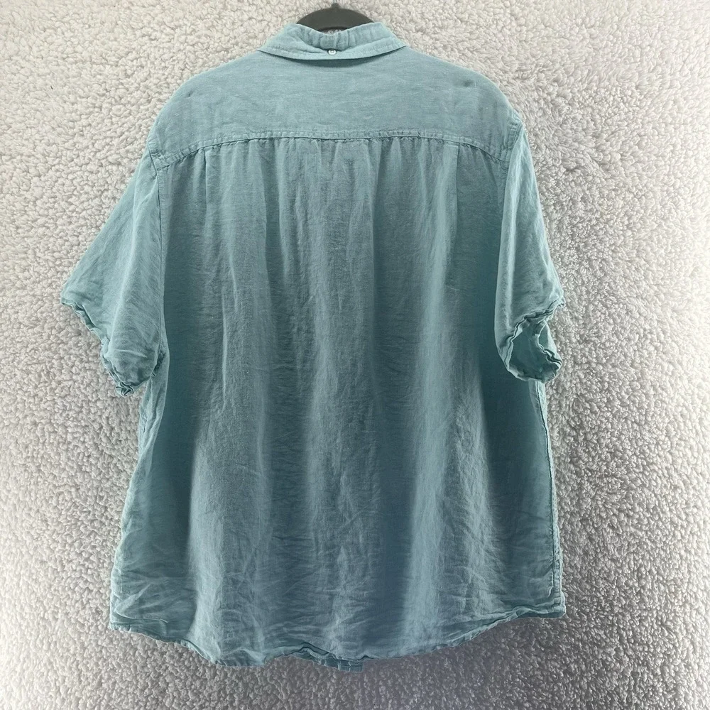 Onia Linen Shirt Men Medium Teal Blue Standard Short Sleeve Designer $150